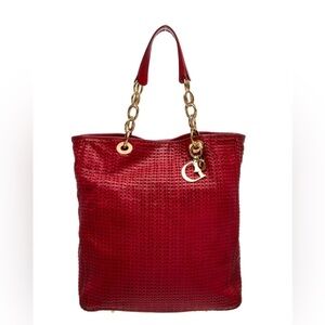 Christian Dior Red Leather Woven Bag